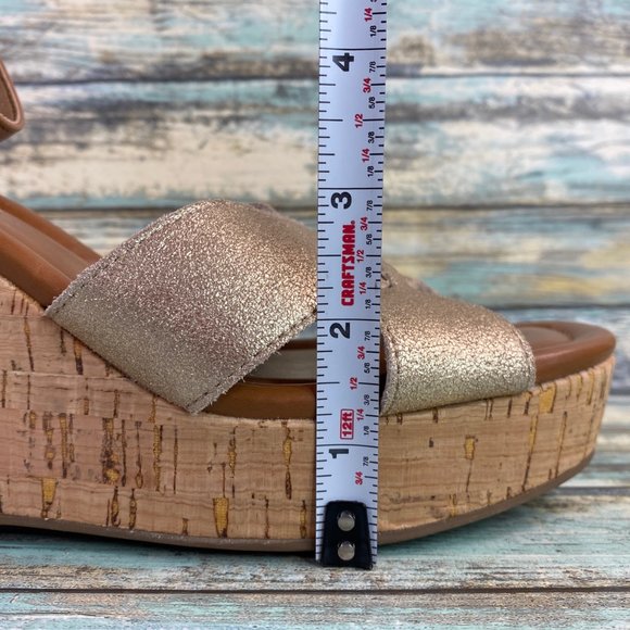 Crown Vintage Chalina Platform Sandal Womens Size 7.5M Gold Leather Wedge Heels - Picture 10 of 12